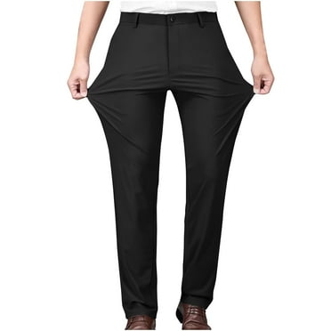 JUUYY Men's Dress Pants Regular Fit Stretch Flat Front Work Suit Pants Big Tall Casual Business Solid Color Office Trousers with Pockets Black XXXXL 40