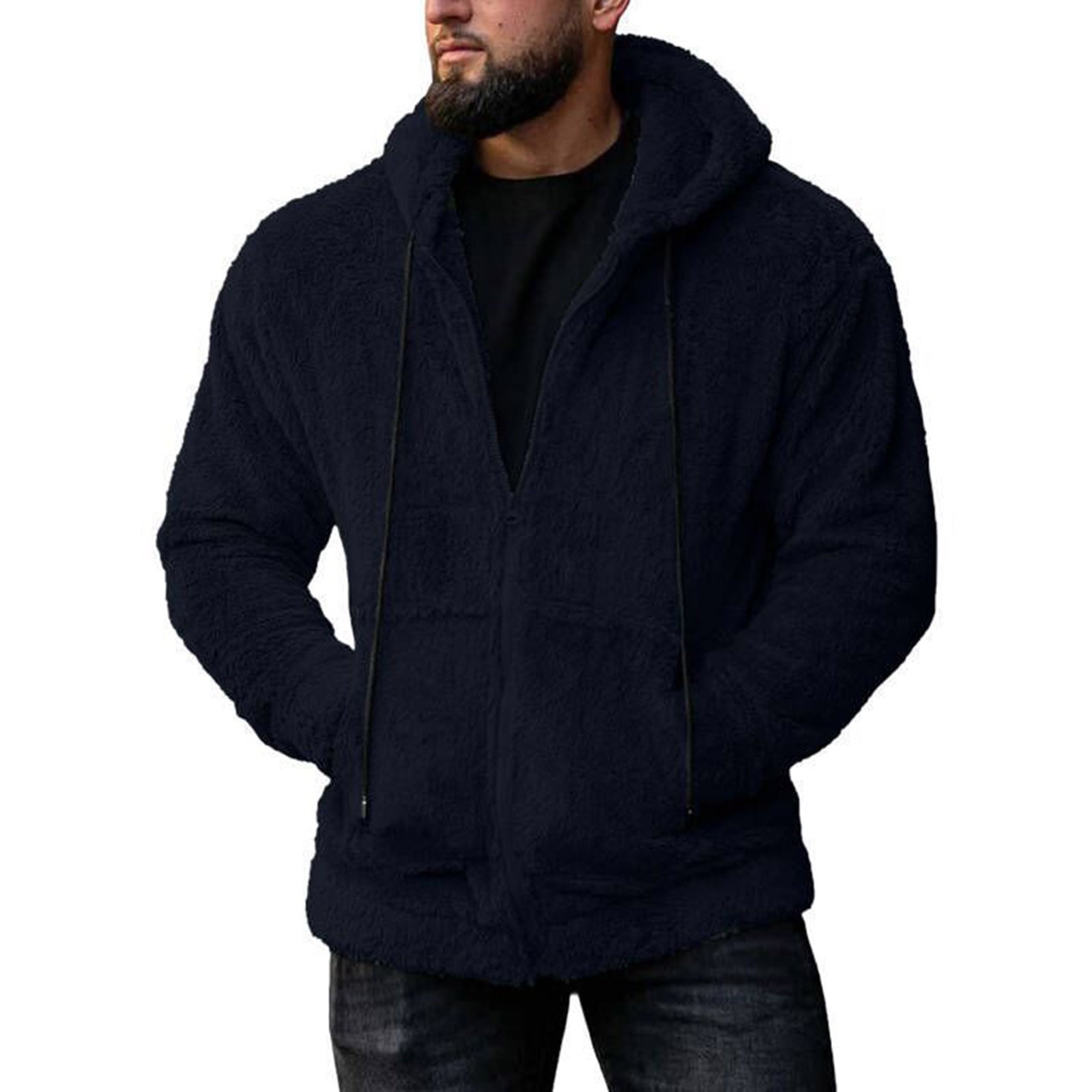 JUUYY Men's Fall Coats Fuzzy Sherpa Jacket Hoodie Fluffy Fleece Zip Up
