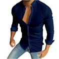 thumbnail image 1 of JUUYY Men's Fashion Muscle Dress Shirts Slim Fit Stretch Banded Collar Short Sleeve Casual Button Down Shirt Navy S, 1 of 6