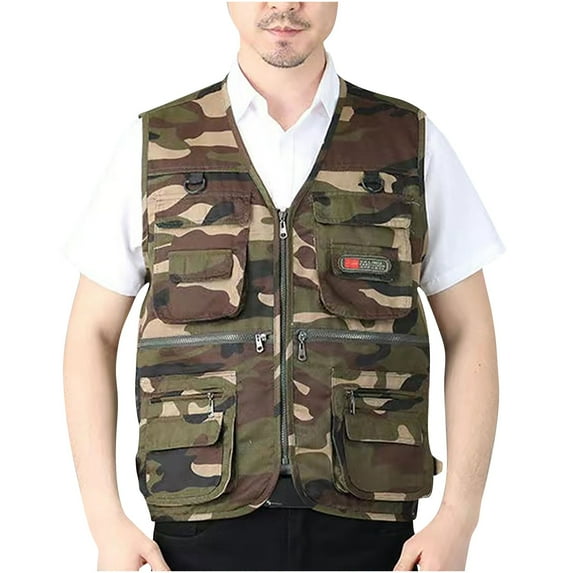 JUUYY Men’s Fishing Vest Summer Outdoor Work Safari Sleeveless Travel Fashion Photo Vest with Multi Pockets Camouflage XXL