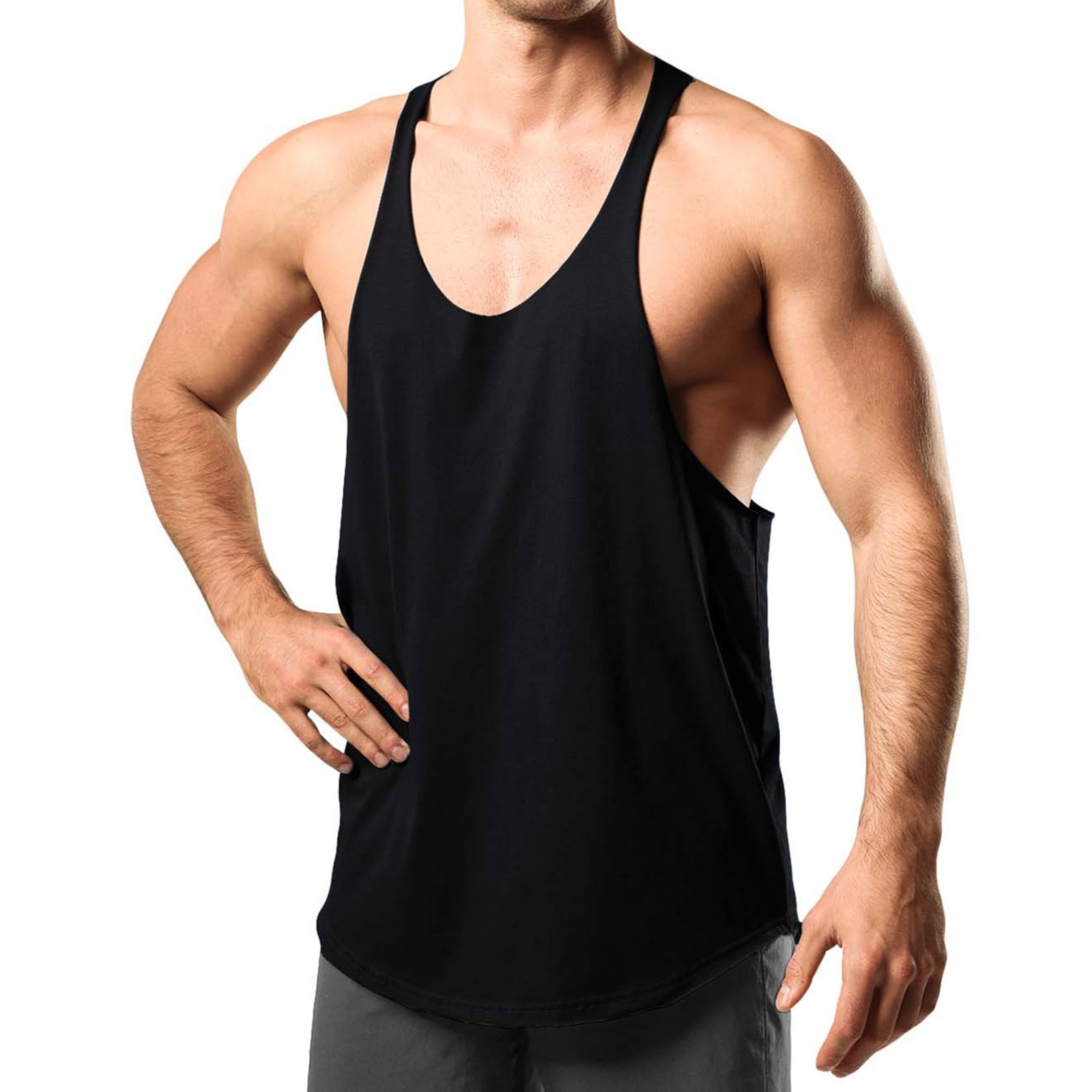 JUUYY Men s Fitness Running Exercise Sports Vest Solid Color Sleeveless Thin Strap Roundneck Cotton Soft Comfortable Tank Tops Black M Walmart