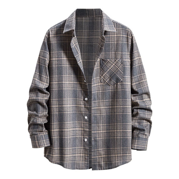 JUUYY Men's Flannel Plaid Shirts Spring Fashion Long Sleeve Regular Fit Big and Tall Casual Lapel Button Down Wrinkle Free Shirt with Front Pocket Black#12 S