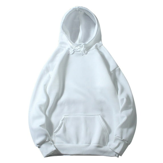 JUUYY Men's Fleece Hoodie Waffle Knit Sweatshirt Long Sleeve Sweater Coat Mens Fall Clothes Solid Color Pullover Hoodie White XXL