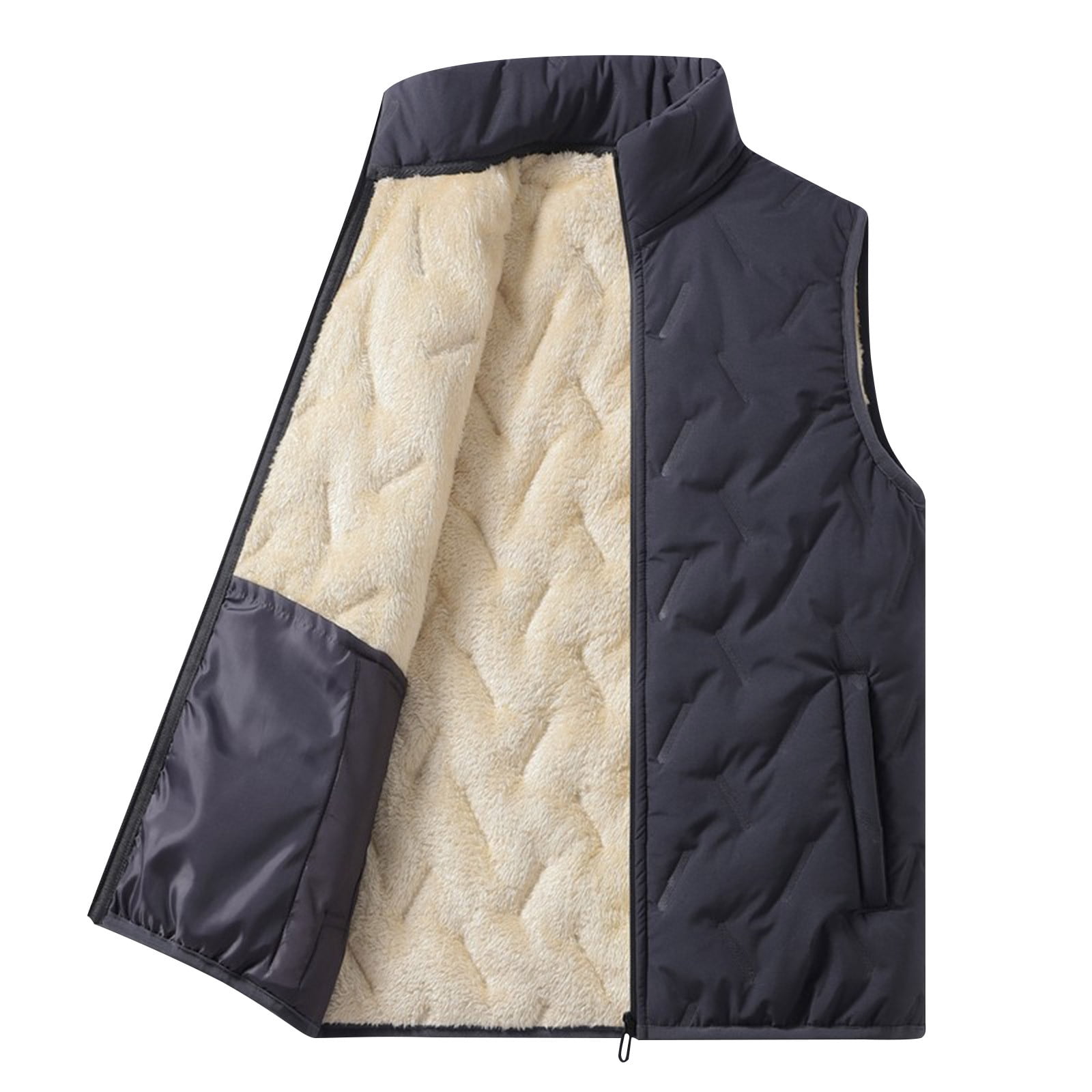 JUUYY Men's Fleece Lined Vest Zip Up Stand Collar Vest Jacket Windproof Outdoor Lightweight Running Vest Outerwear with Pockets Gray XXL