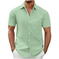 thumbnail image 1 of JUUYY Men's Formal Short Sleeve Shirt Button Down Pure Color Office Business Casual Breathable Lightweight Shirt Tops Summer Beachwear Green M, 1 of 6