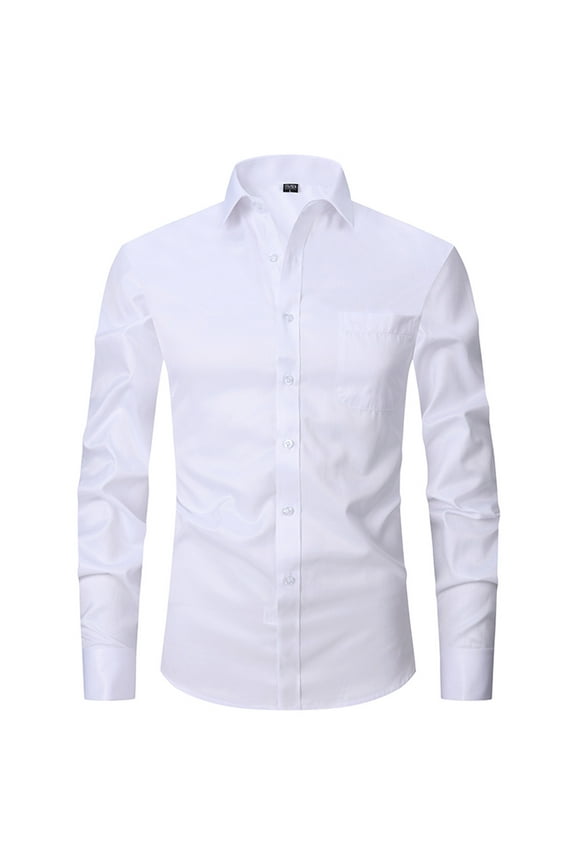 Men's French Cuff Dress Shirt Slim Fit Formal Business Button Down Shirt Long Sleeve Solid Color Random Cufflinks Tops White XL
