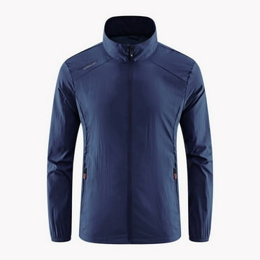 JUUYY Men's Full Zip Workout Athletic Jacket Lightweight Breathable Windbreaker Golf Coat UPF 50+ Fishing Hiking Shirt Dark Blue XXL