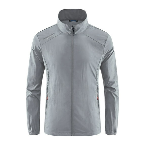 JUUYY Men's Full Zip Workout Athletic Jacket Lightweight Breathable Windbreaker Golf Coat UPF 50+ Fishing Hiking Shirt Light Gray L