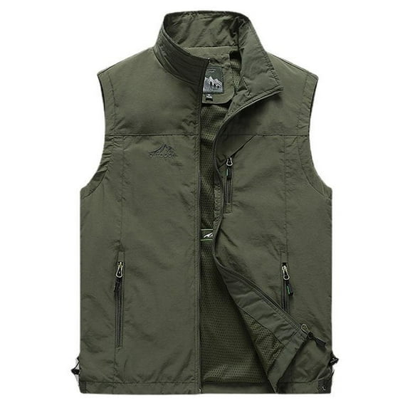 JUUYY Men's Golf Lightweight Photo Vest Fishing Travel Safari Vest Softshell Causal Sleeveless Jacket Trendy Outerwear Army Green XXL
