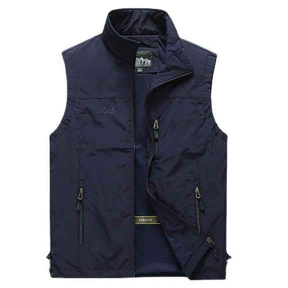 JUUYY Men's Golf Lightweight Photo Vest Fishing Travel Safari Vest Softshell Causal Sleeveless Jacket Trendy Outerwear Navy XXXXL