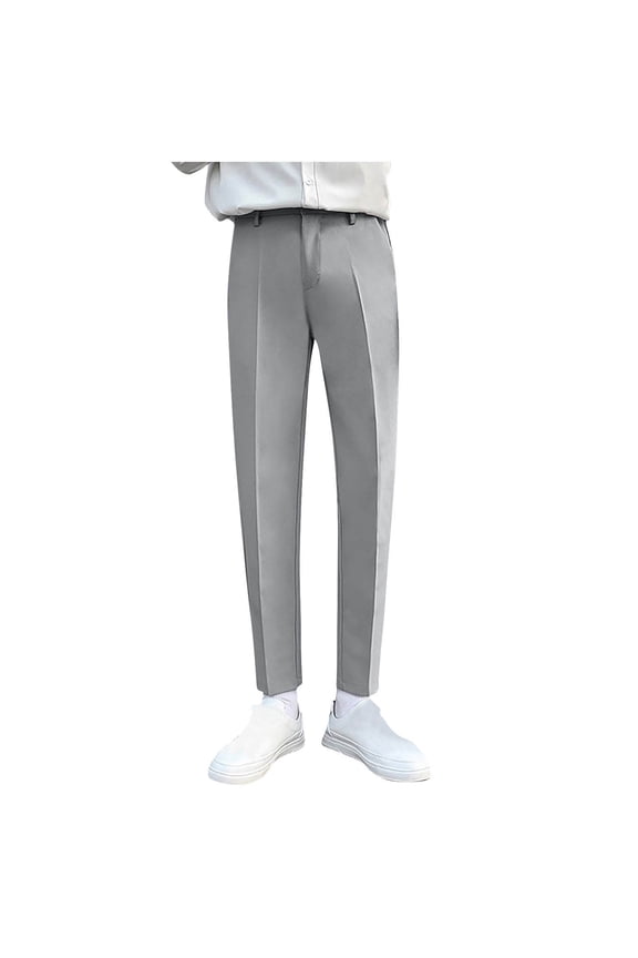 Men's Golf Performance Pants with Active Waistband Classic Fit Solid Stretch Fabric Moisture-Wicking Gray L