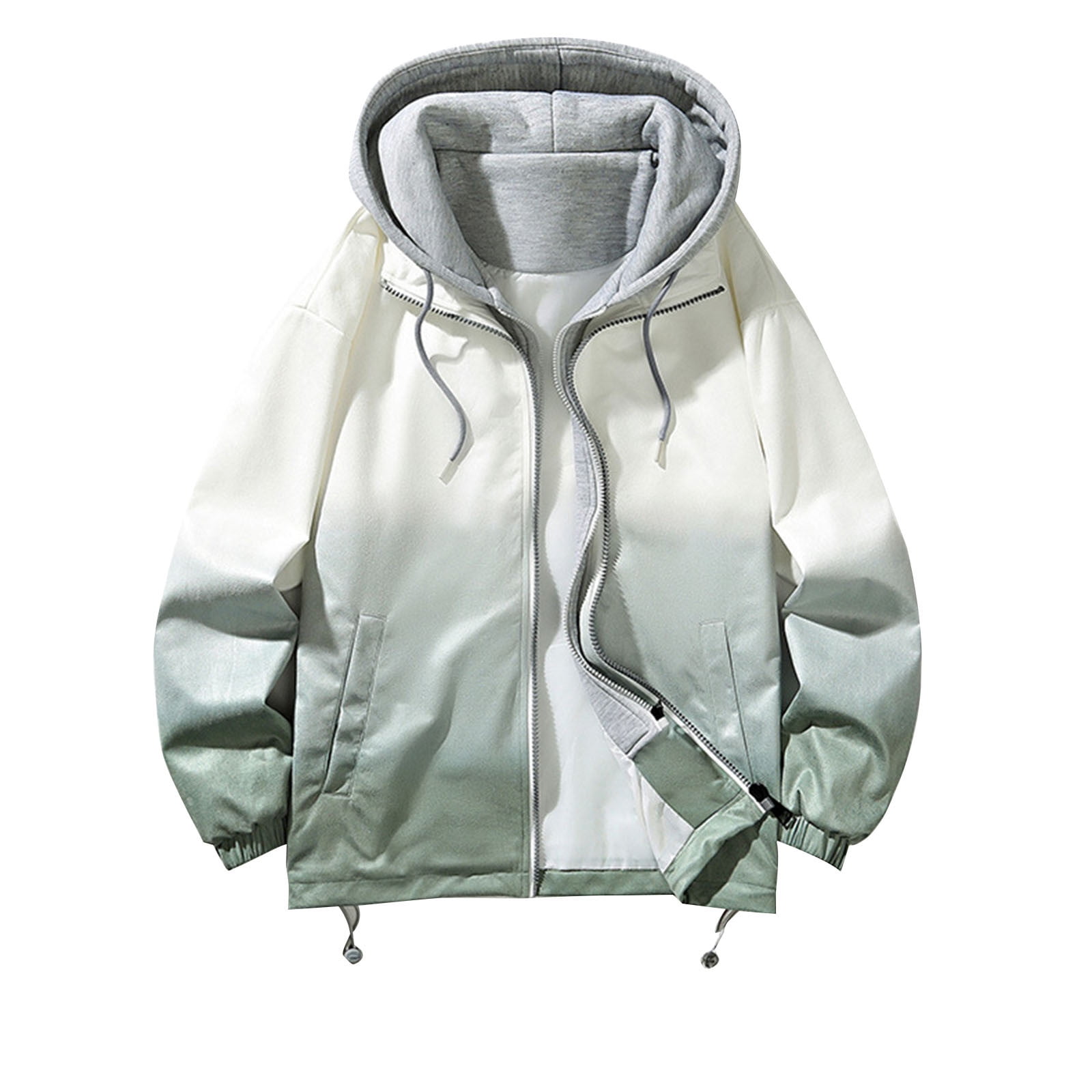 JUUYY Men's Gradient Drawstring Zip Long Sleeve Warm Jacket