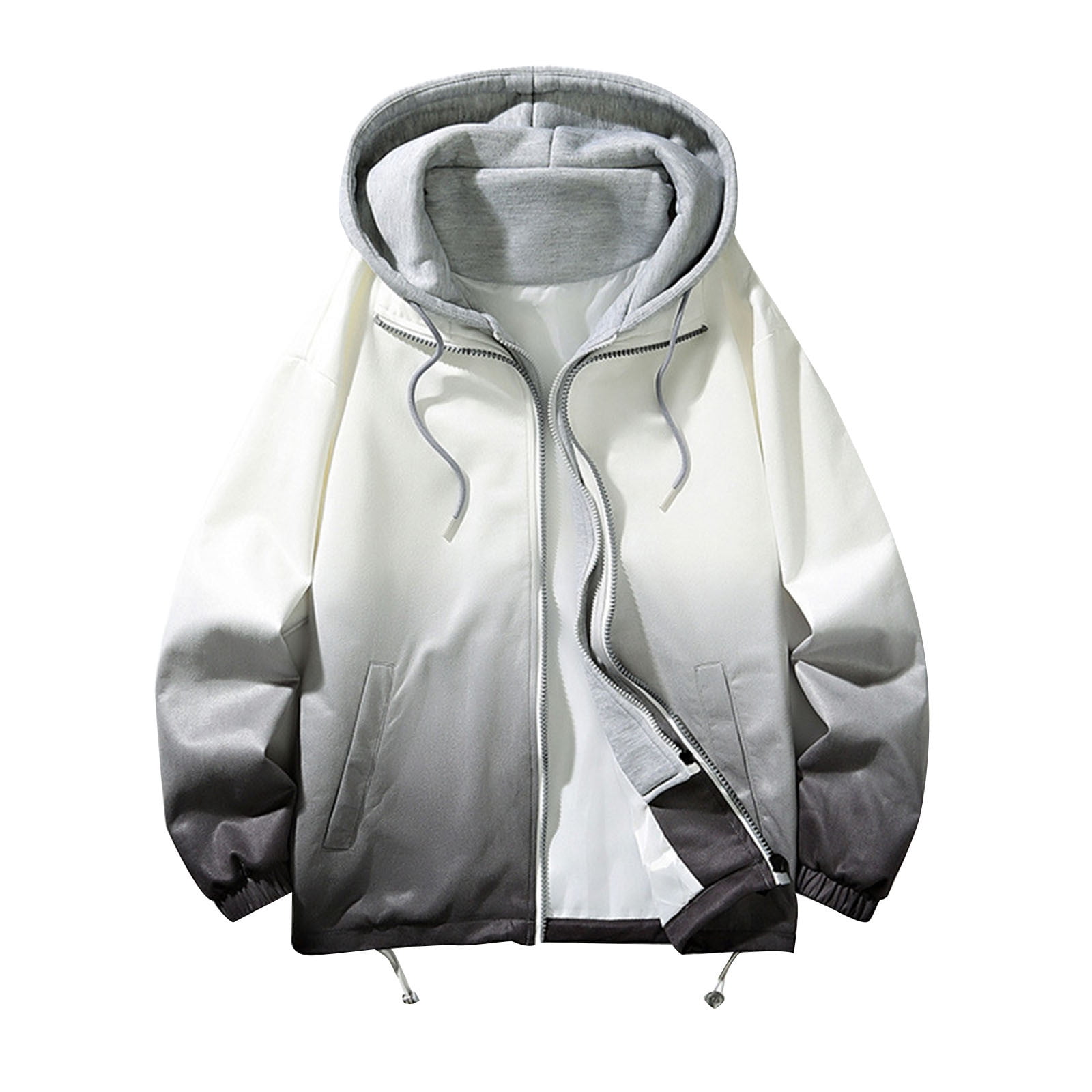 JUUYY Men's Gradient Drawstring Zip Long Sleeve Warm Jacket