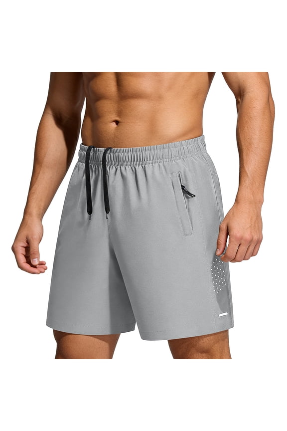 Men's Gym Shorts with Zipper Pocket Quick Dry Drawstring Elastic Waist Shorts Loose Breathable Workout Runing Beach Shorts Gray M