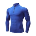 thumbnail image 1 of JUUYY Men's Half-Zip Mock Neck Athletic Shirt Stretch Raglan Long Sleeve Tight Muscle Running Fitness Workout Gym Training Tops Blue S, 1 of 4