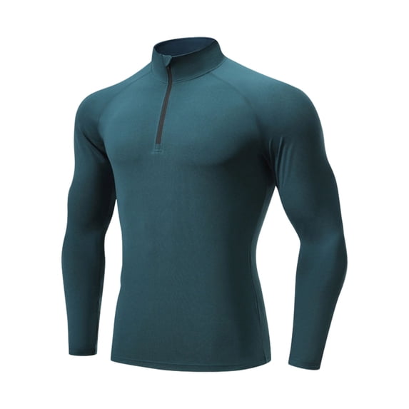 JUUYY Men's Half-Zip Mock Neck Athletic Shirt Stretch Raglan Long Sleeve Tight Muscle Running Fitness Workout Gym Training Tops Green XXL