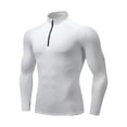 thumbnail image 1 of JUUYY Men's Half-Zip Mock Neck Athletic Shirt Stretch Raglan Long Sleeve Tight Muscle Running Fitness Workout Gym Training Tops White L, 1 of 4