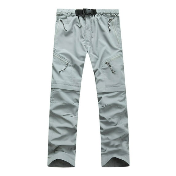 JUUYY Men's Hiking Pants Convertible Zip Off Shorts Outdoor Quick Dry Lightweight Fishing Travel Solid Color Cargo Trouser Gray S