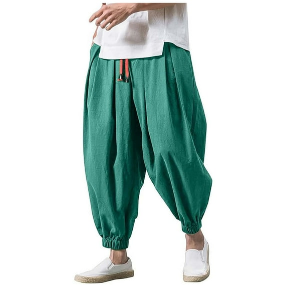 JUUYY Men's Hip Hop Harem Pants Fashion Solid Color Oversized Tapered Pants Casual Comfy Elastic Drawstring Baggy Trouser Green XXXXL