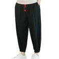 thumbnail image 1 of JUUYY Men's Hippie Harem Pants Cotton Linen Drawstring Loose Fit Casual Beach Pants Big and Tall Stretch Solid Color Joggers Trousers Black XL, 1 of 5