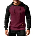 thumbnail image 1 of JUUYY Men's Hooded Sweatshirt Color Block Long Sleeve Raglan Knitted Hoodies Textured Fall Warm Pullover Sweater Tops Wine M, 1 of 4