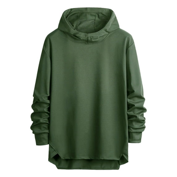 JUUYY Men's Hooded Sweatshirt Loose Asymmetrical Hem Hoodies Long Sleeve Casual Solid Color Pullover Sweatshirts Fashion Fall Outfits Green XXL