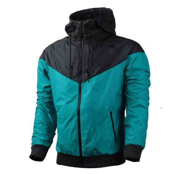 JUUYY Men's Hooded Waterproof Windbreaker Jacket Light Weight Flight Bomber Loose Color Block Trendy Jacket Green XXL