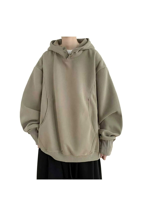 Men's Hoodie, American Trendy Streetwear, Casual Loose Pullover Sweatshirt for Men, 3 Snap Buttons Hooded Sweatshirt Green XXL