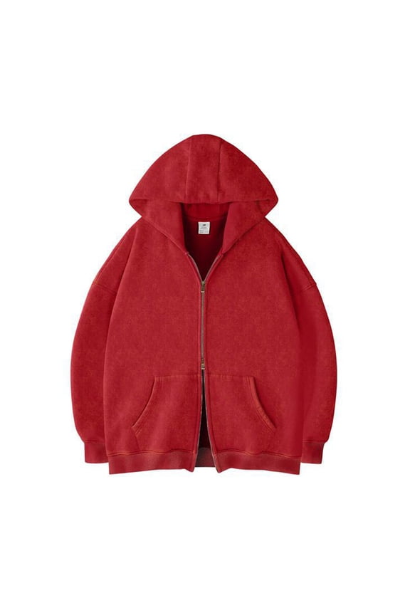 Men's Hoodie Jackets Double Zipper Oversized Hoodies Full Zip Up Long Sleeve Pockets Casual Baggy Hooded Sweatshirt Jackets Red S