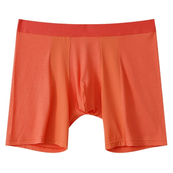 JUUYY Men’s Ice Silk Boxer Briefs Long-Leg Underwear Athletic Undershorts Breathable Moisture-Wicking Total Support Pouch Orange XL