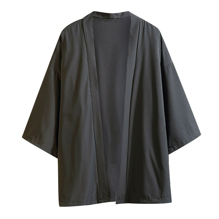 JUUYY Men s Ice Silk Solid Color Beach Kimono Shirt Japanese Bathrobe Open Front Cardigan Jacket Lightweight Casual Shirts Dark Gray XXXXL