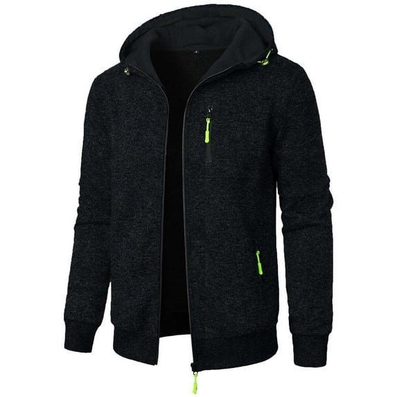 JUUYY Men's Jacket Coat Lightweight Full Zip Up Hooded Jacket Solid Color Spring Fall Athletic Active Jacket with Pockets Black M