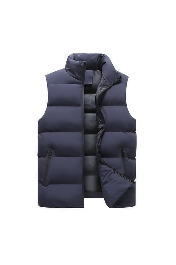Men's Jackets Packable Puffer Vest Jacket Lightweight Winter Down Bubble Coat Quilted Padded Solid Color Fashion Jacket Blue M