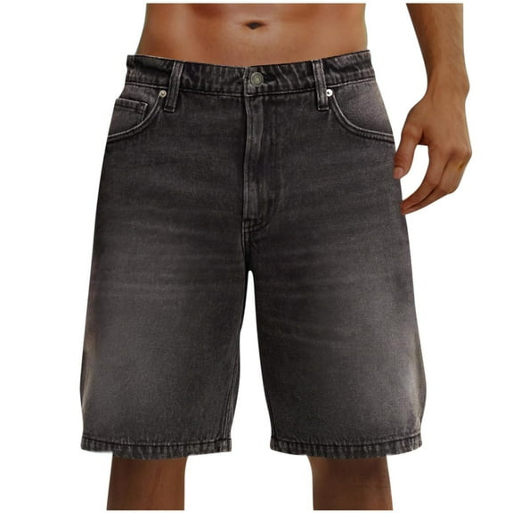 JUUYY Men's Jean Shorts Button Zipper Straight Leg Cargo Denim Shorts Pockets Relaxed Fit Washed Fashion Breathable Summer Jeans Shorts Gray XL