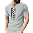 thumbnail image 1 of JUUYY Men's Lace Up Waffle T-Shirt Color Blocked with Drawstring Round Neck Short Sleeve Shirts Pullover Top Gray S, 1 of 9