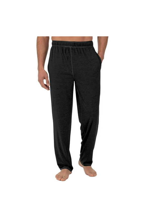Men's Leisure Pants Solid Color With Pocket Elastic Waist Long Pants Home Wear Straight Leg Casual Trousers Black S