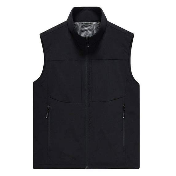 JUUYY Men's Lightweight Softshell Vest Outerwear Zip Up Stand Collar Outdoor Casual Solid Color Vest Coats Sleeveless Quick Dry Golf Vest Jacket Black XXXXL