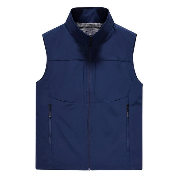 JUUYY Men's Lightweight Softshell Vest Outerwear Zip Up Stand Collar Outdoor Casual Solid Color Vest Coats Sleeveless Quick Dry Golf Vest Jacket Dark Blue M