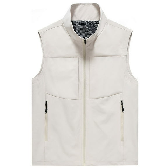JUUYY Men's Lightweight Softshell Vest Outerwear Zip Up Stand Collar Outdoor Casual Solid Color Vest Coats Sleeveless Quick Dry Golf Vest Jacket White XL