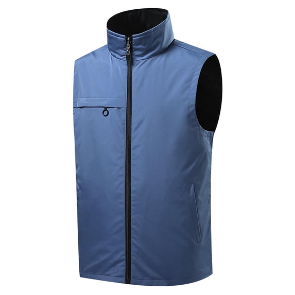 JUUYY Men's Lightweight Softshell Vest Outerwear Zip Up Fleece Lined Windproof Sleeveless Solid Color Jacket for Golf Running Hikin Blue M