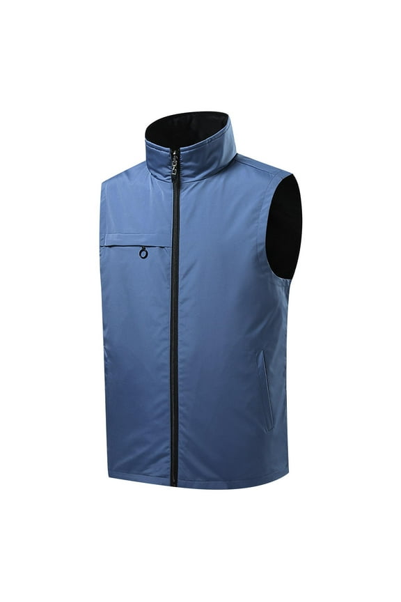 Men's Lightweight Softshell Vest Outerwear Zip Up Fleece Lined Windproof Sleeveless Solid Color Jacket for Golf Running Hikin Blue XXXL