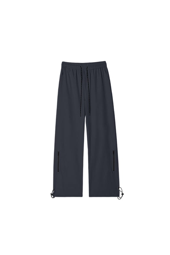 Men's Lightweight Windbreaker Pants Straight Leg Elastic Drawstring Waist Moisture Wicking Casual Outdoor Quick Dry Trousers Black L