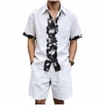 thumbnail image 1 of JUUYY Men's Linen 2 Piece Sets Short Sleeve Loose Fit Collar Button Down Shirt Shorts with Pocket Set Casual Summer Beach Outfits White XL, 1 of 9