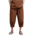 JUUYY Men's Linen Cropped Trousers Hippie Harem Pants 3/4 Length Pants
