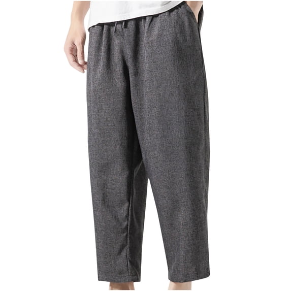 JUUYY Men's Linen Harem Pants Casual Loose Fit Drawstring Elastic Waist Trousers Summer Lightweight Beach Yoga Pants with Pockets Black L