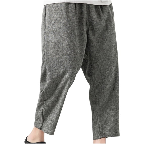 JUUYY Men's Linen Harem Pants Casual Loose Fit Drawstring Elastic Waist Trousers Summer Lightweight Beach Yoga Pants with Pockets Dark Gray XXXL