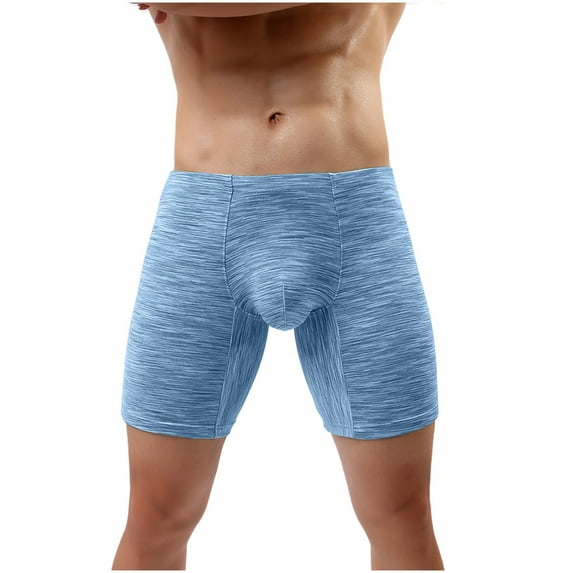 JUUYY Men’s Long Boxer Briefs with Fly – 9” Inseam with Breathable and Comfortable Cotton Fabric Moisture-Wicking Sky Blue XL