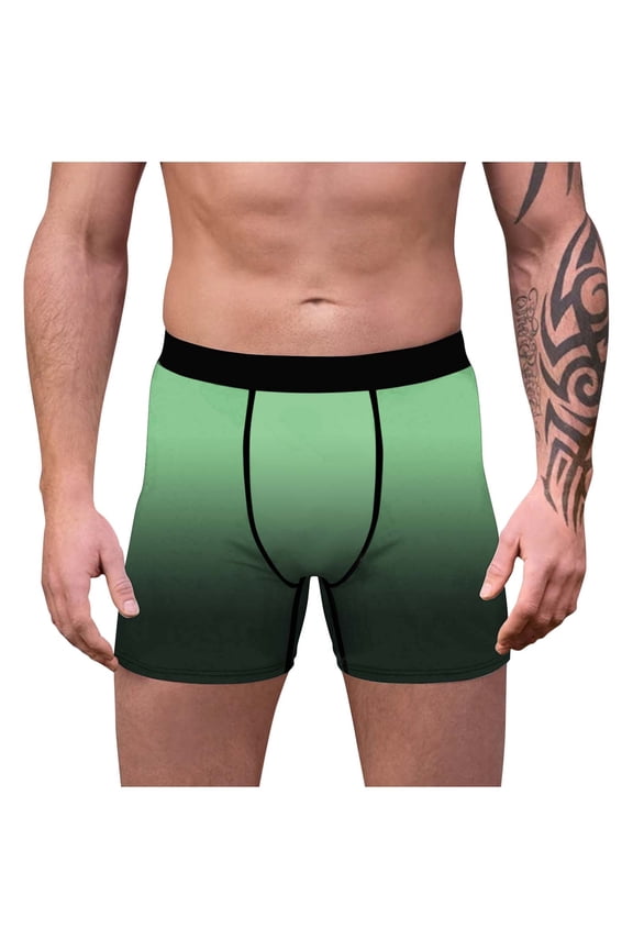 Men’s Long Boxer Briefs with Fly – 9” Inseam with Breathable and Comfortable Gradient Print Underwear Green S