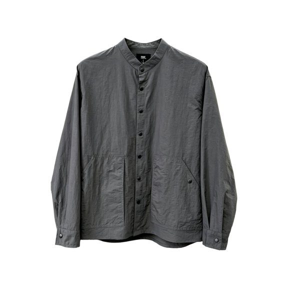 JUUYY Men's Long Sleeve Button Down Shirts Lightweight Stand Collar Quick Dry Outdoor Casual Loose Fit Shirt Jacket with Pockets Dark Gray L