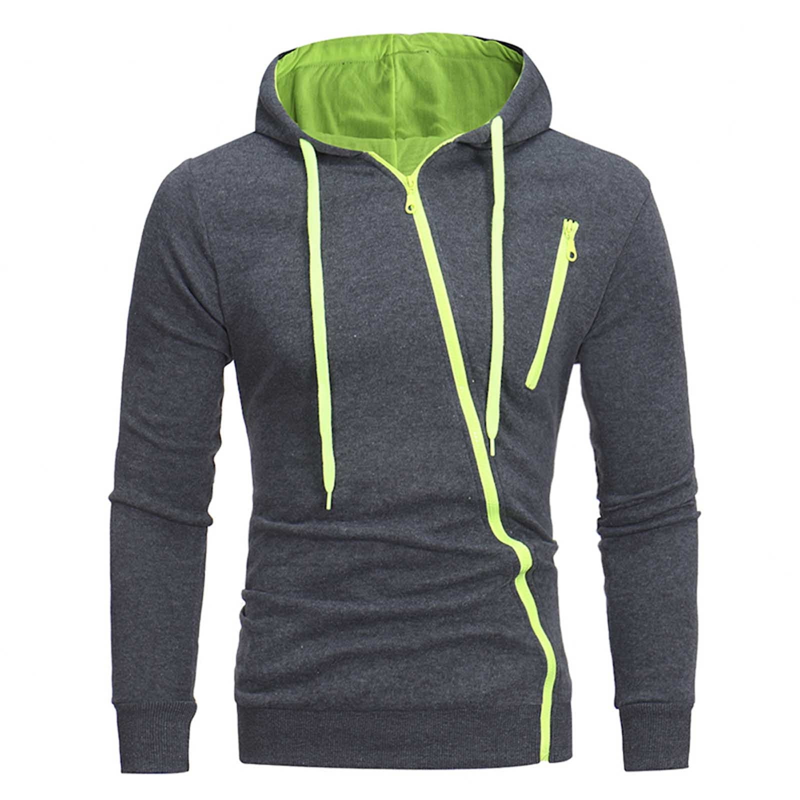 JUUYY Men s Long Sleeve Diagonal Zipper Hoodie Drawstring Side Zipper Hooded Coat Slim Fit Muscle Bodybuilding Zip Jackets Dark Gray XL Walmart